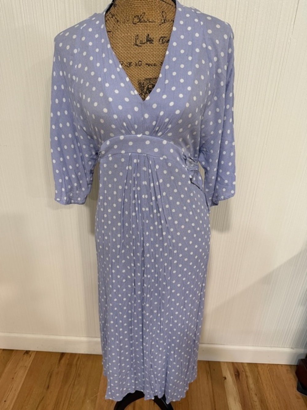 Suzanne Betro Periwinkle Blue and White Polka Dot Maxi Dress Romantic